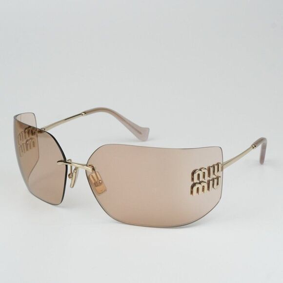 NEW Miu Miu MU54YS ZVN20F Gold Pink Mirror Wraparound Rimless Women Sunglasses main image 5